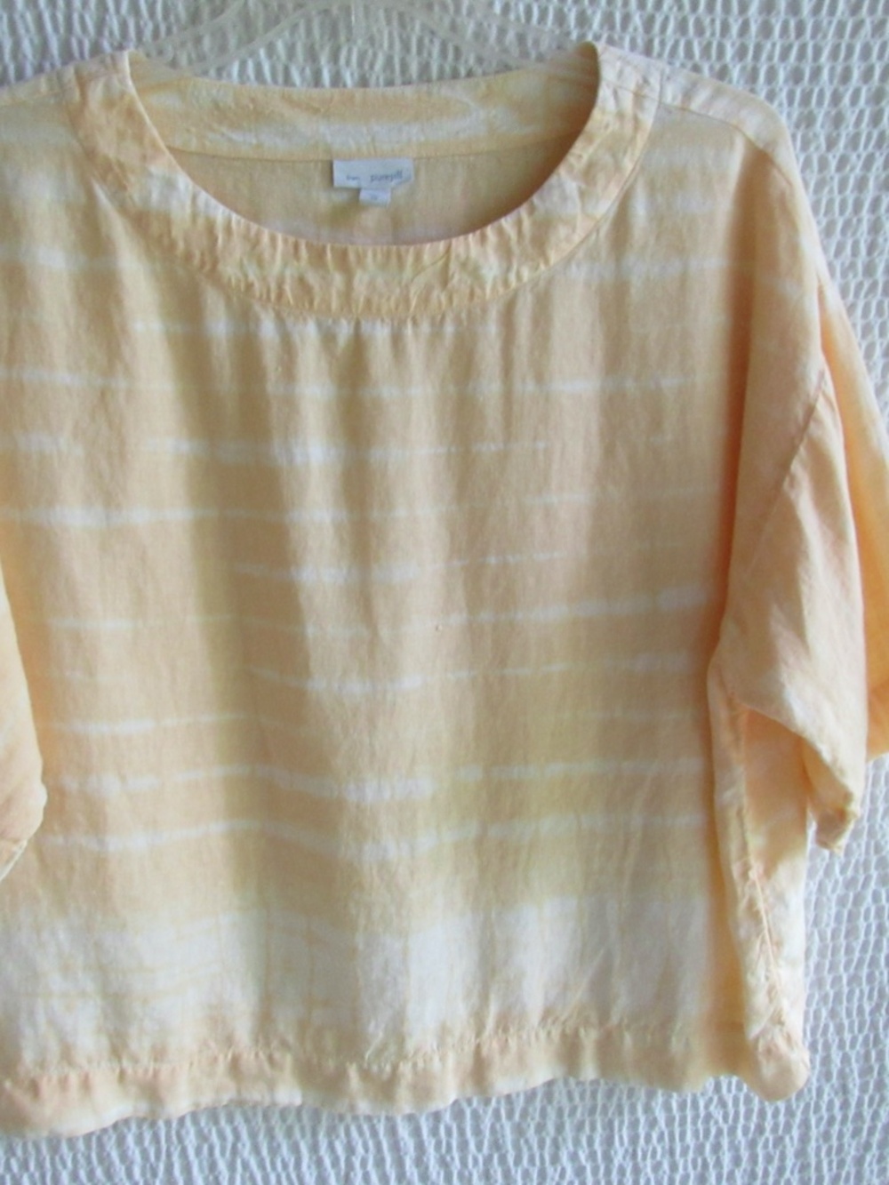 J Jill Pure Linen Top Peach Shibori Tie Dye Boxy Lagenlook XS S M Pullover